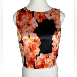 Bardot Floral Crop Top - Orange and Black Size 6